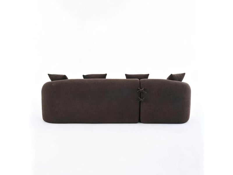  Canapé d’angle modulable gauche avec méridienne, chenille marron, design incurvé, sans montage  - Conforama E