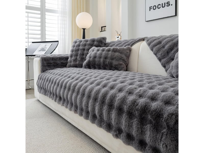 Housses de coussin en fausse fourrure forme l – pour salon, gris foncé, 70x70cm - Conforama B