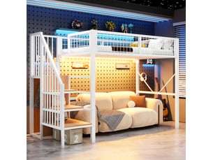 Lit mezzanine 90x200 cm <strong>REDOM</strong>  <strong></strong> coloris blanc
