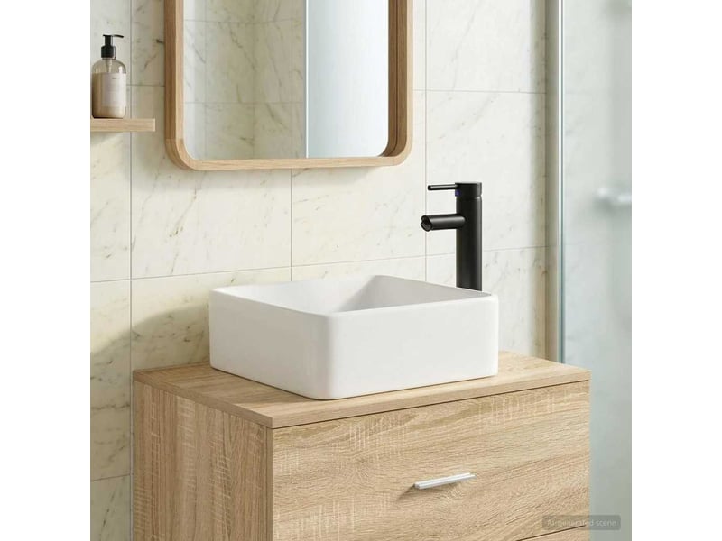 Lavabo de salle de bain avec robinet et évacuation noir mat shl3394 - Conforama B