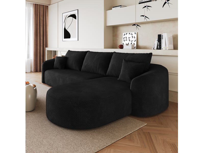 Canapé d’angle en l 4 places 266x168 cm en chenille noir sans montage - Conforama D