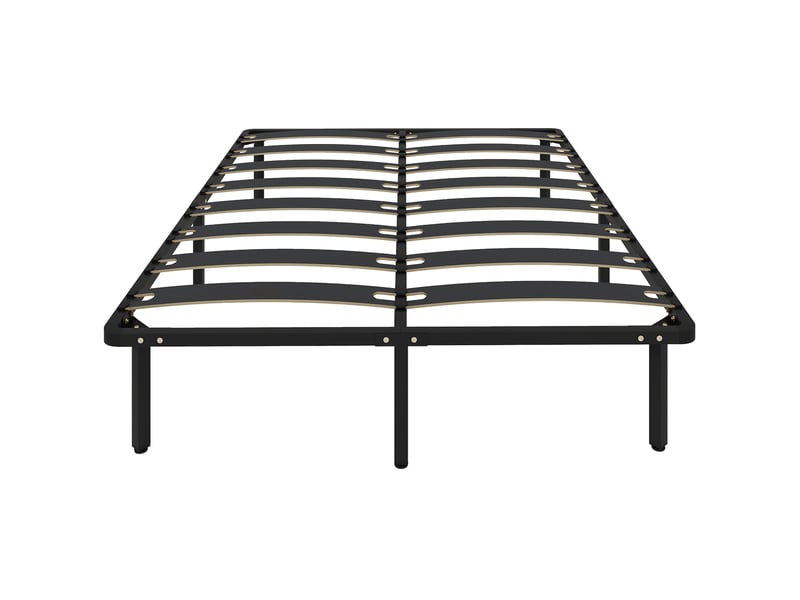  Cadre de lit 140 x 190 cm, lit 2 personnes avec sommier à lattes en bois massif et pied, avec rangement au-dessous, noir  - Conforama A