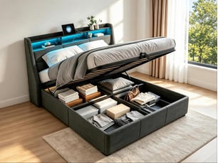 Lit coffre 140x190 cm <strong>EZSSW</strong> <strong></strong> coloris gris