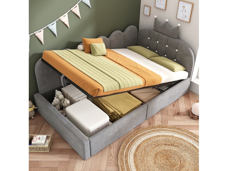  Modenvie lit banquette 90x200 cm - en velours avec rangement hydraulique, sans matelas - gris  - Conforama E