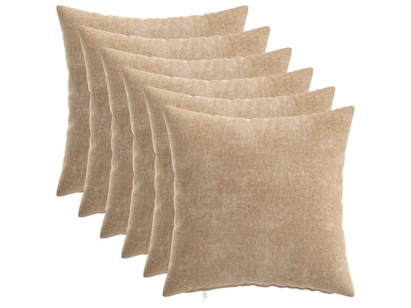  Lot de 6 housses de coussin heerlen taupe 40 x 40 cm tissu chenille cf49738  - Conforama A
