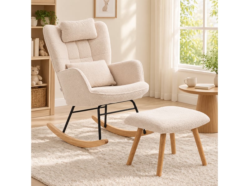  Fauteuil à bascule modenvie avec repose-pieds inclinable 95 à 115° en polyester beige  - Conforama B