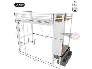 Lit mezzanine 90x200 cm <strong></strong>  <strong></strong> coloris blanc