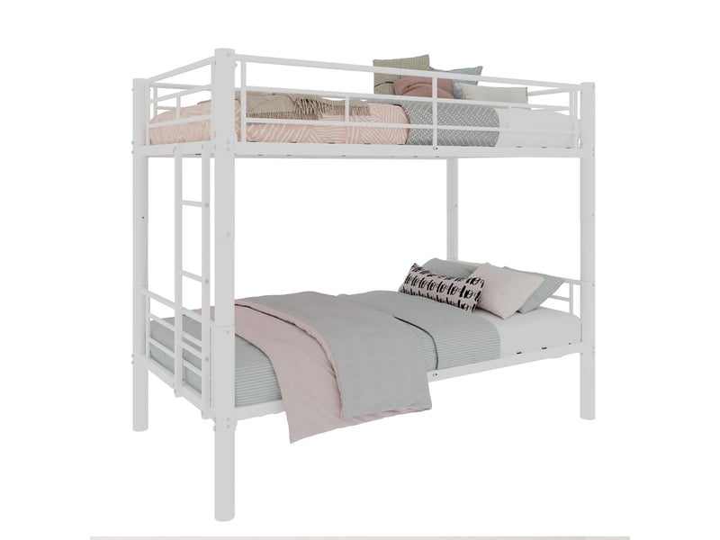  Lit superposé 2 x 90 x 190 cm en métal convertible en 2 lits simples, échelle et garde-corps, blanc, 196 x 103 x 156 cm Fay Lum - Conforama A