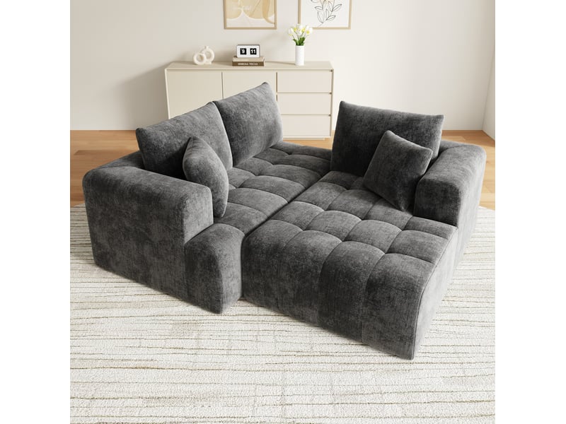  Canapé d'angle modulable 244,5 x 136 x 79 cm – gris – sans montage, design bas et confortable  - Conforama E