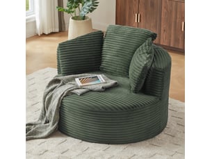 Fauteuil fixe rond 1 place en velours côtelé vert, format 124 × 113 × 86 cm, confort nuage pour salon et chambre