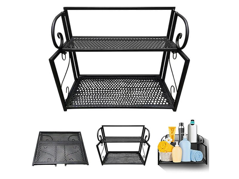  Aiducho étagère rangement douche fer, 2 niveaux. Panier sous étagère pour cuisine, armoires et meubles bas. Pratique et robuste.  - Conforama D