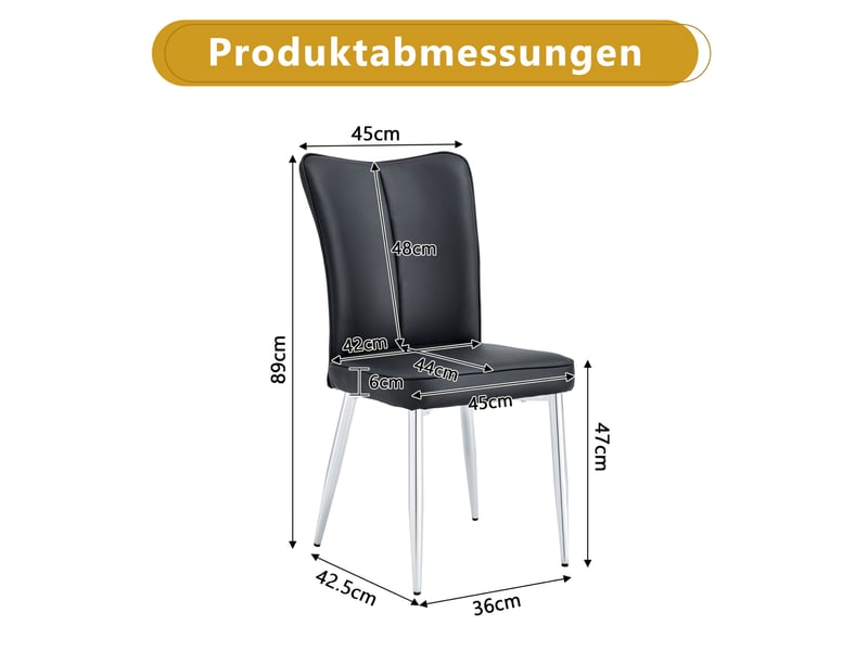  Lot de 2 chaises de salle à manger noires et argentées en pu, 45 x 44 x 89 cm  - Conforama E
