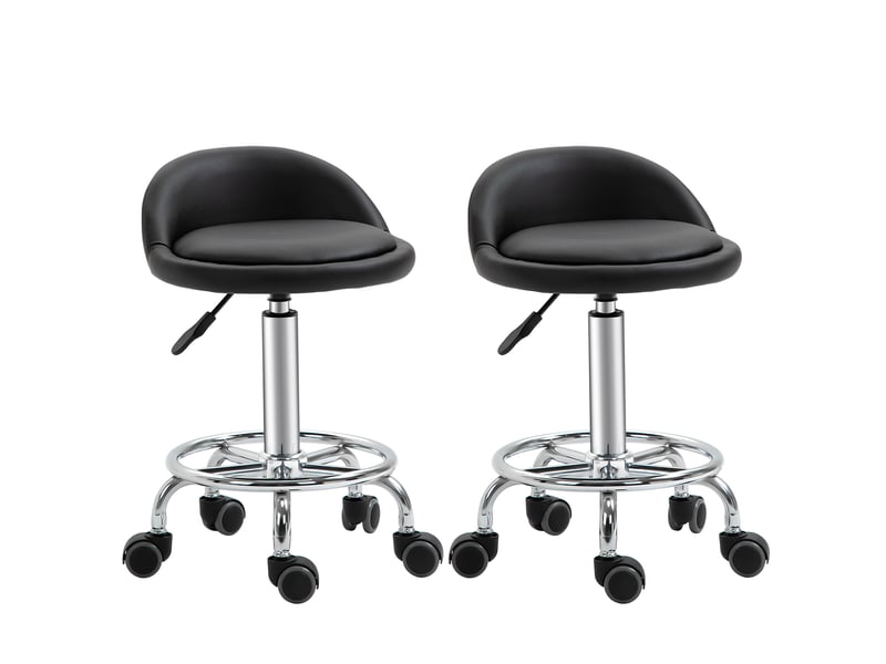  Lot de 2 tabouret à roulette pivotant 360°, acier chromé revêtement synthétique noir, assise réglable 47-62h cm  - Conforama B