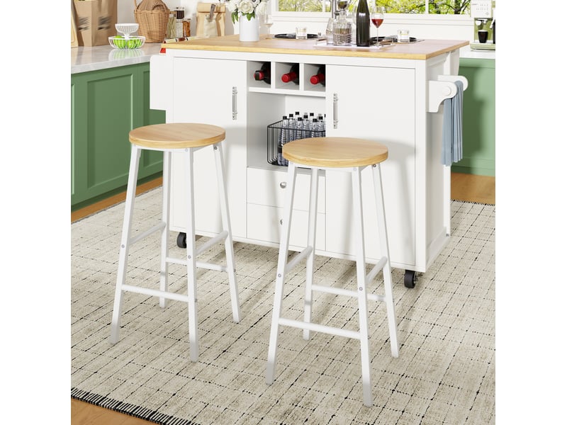  Lot de 2 tabourets de bar 30x30x63 cm avec double repose-pieds, tabouret de cuisine design moderne, mdf et métal, blanc  - Conforama D
