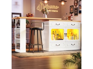 Table bar extensible blanche 135-203 cm | rangements | îlot pivotant 360° | éclairage led