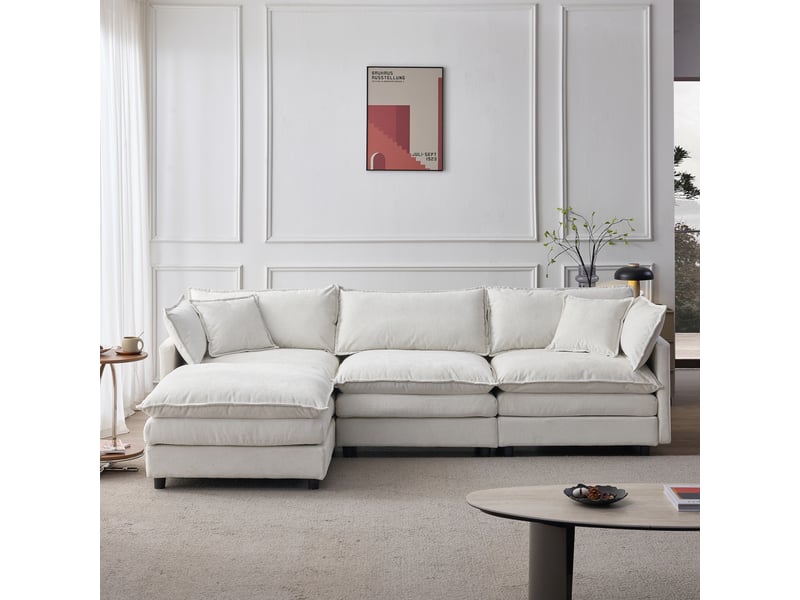 Canapé d'angle, canapé modulable : 3 places, avec pouf, avec méridienne, en chenille - Conforama D