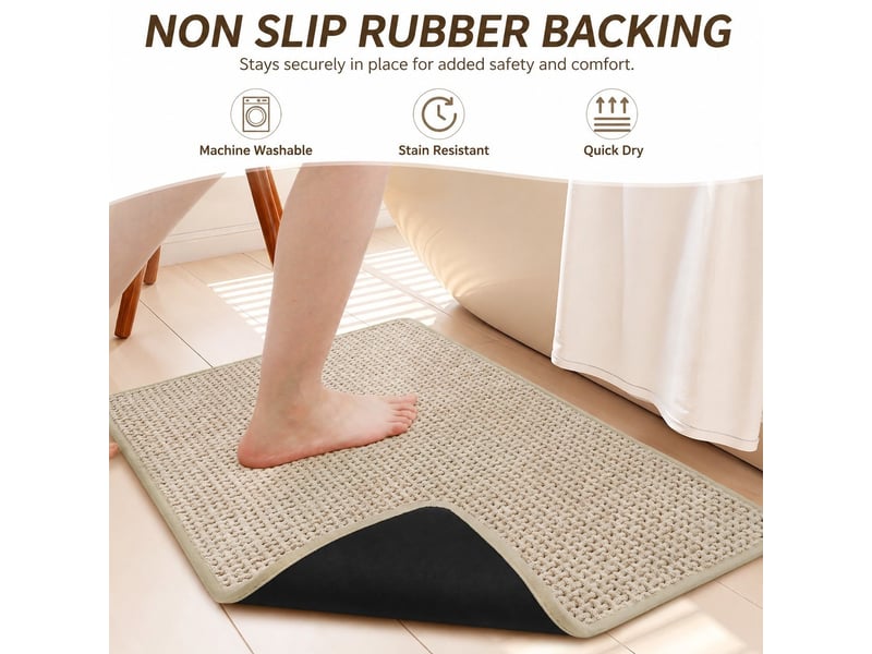  Tapis de bain en chenille antidérapant - 24 x 59 pouces - beige  - Conforama D