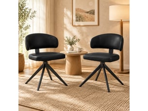 Lot de 2 chaises de salle à manger pivotantes 360°  - dossier courbé, piètement métal, pu noir, 77 cm
