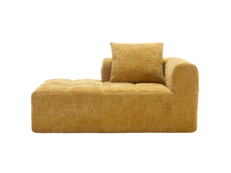 Canapé chaise longue fixe 1 place en tissu jaune avec coussin et poches latérales, confort moelleux contemporain  - Conforama A