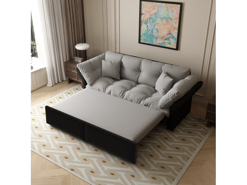  Canapé convertible ulevr 3-en-1 2 places en velours gris clair, lit gigogne 154 x 203 cm, 2 coussins inclus  - Conforama B