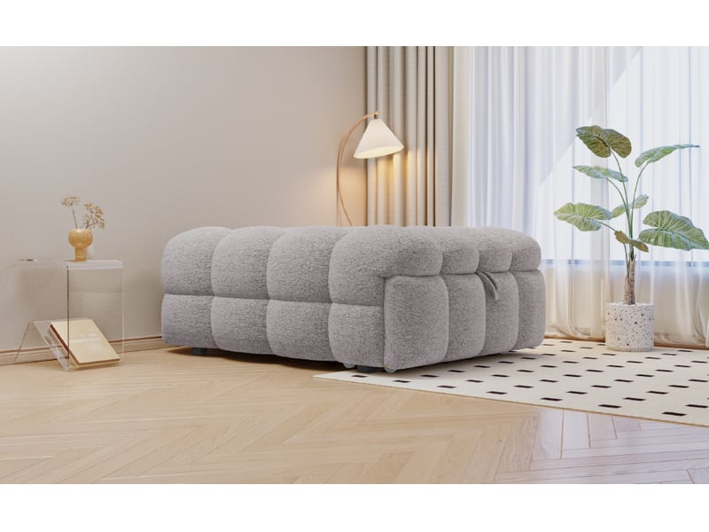  Lit gigogne 2 en 1 avec pouf 183x76x72 cm gris clair teddy convertible en lit simple structure métal et bois avec outils de montage Sol Morn - Conforama E