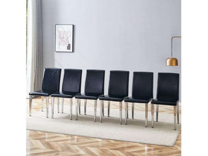  Lot de 6 chaises de salle à manger en pu noir, pieds en métal argenté, 41 x 47 x 90 cm  - Conforama B