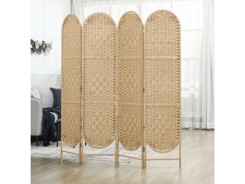  Paravent intérieur 4 panneaux pliables bois style bohème tissé  - Conforama D