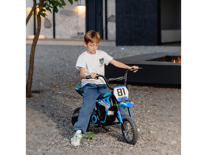 Moto électrique 24 v pour enfants, moteur 250 w, vitesse de 6 à 16 kmh, roues de 12 pouces, pour les enfants de 8 à 12 ans, bleue - Conforama C
