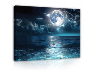 Tableau décoration murale impression sur toile océan lune bleu - 120x80 cm - tableau décoration murale chambre et salon
