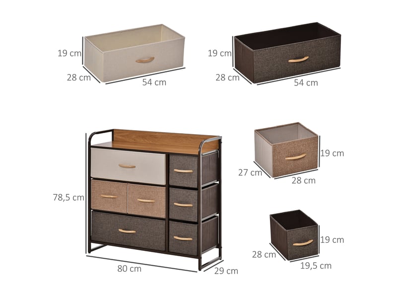  Commode 7 tiroirs en tissu et cadre en métal 80 x 29 x 78,5 cm  - Conforama C
