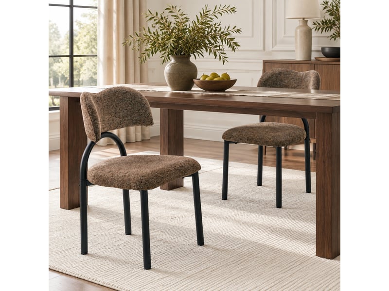  Chaises de salle à manger lot de 2 avec dossier rembourré  - piètement métal, tissu marron  - Conforama C