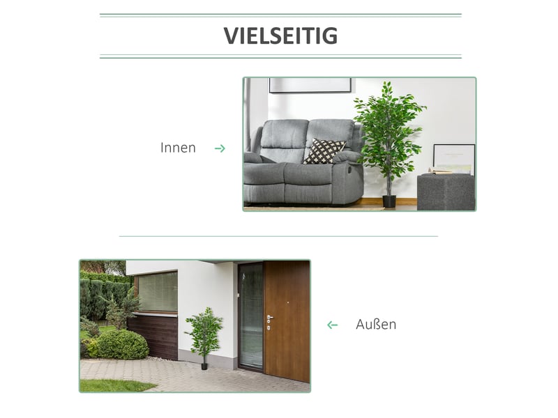 Ficus artificiel 135 cm – vert – feuillage modulable en plastique, pot noir lesté pour intérieur et extérieur  - Conforama E