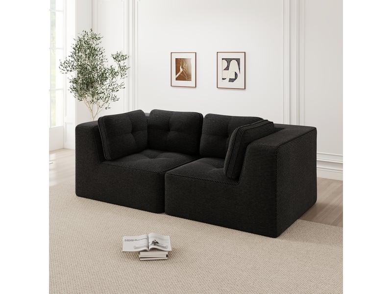  Canapé d'angle modulaire sans structure rigide avec assise profonde et confort enveloppant en velours côtelé noir  - Conforama B
