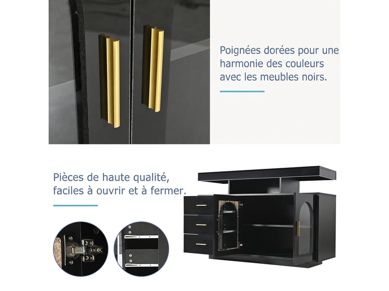  Buffet noir brillant 120 cm avec led rgb - meuble de rangement salon et cuisine  - Conforama W