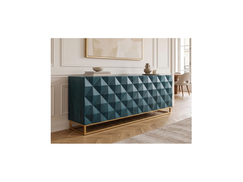 Buffet terrakan 177 cm – bois de manguier turquoise et doré – 4 portes - Conforama B