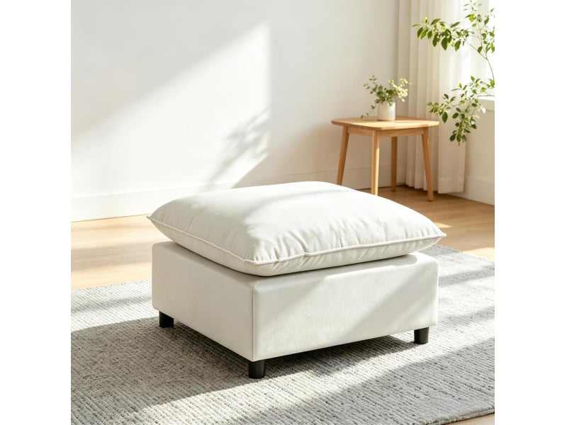  Pouf repose-pieds carré 75x75 cm en tissu gris avec pieds noirs  - Conforama D