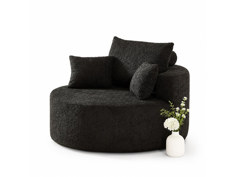  Fauteuil en chenille sans montage avec coussin de dossier et assise moelleuse pour salon noir  - Conforama A