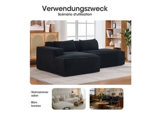 Canapé moderne - 235 cm de large - noir - polyester rembourré - design compact - coussins élastiques - tons neutres