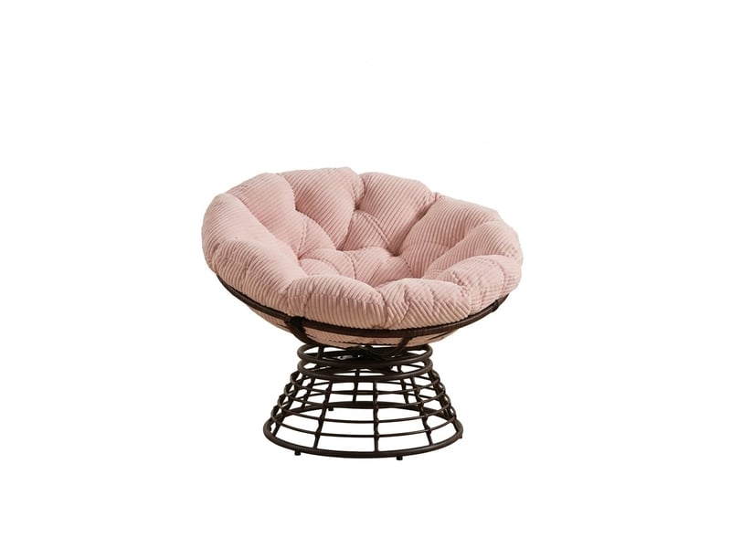  Fauteuil papasan pivotant à 360° en résine tressée - 92x92x67cm - coussin épais velours côtelé confortable - marron et rose  - Conforama A