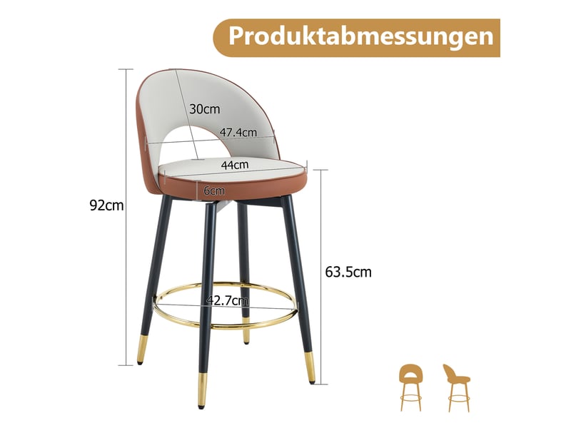  Tabouret de bar pivotant 360°, chaise de bar, chaise haute de cuisine, dossier ajouré, pu et métal, brun et gris clair  - Conforama C
