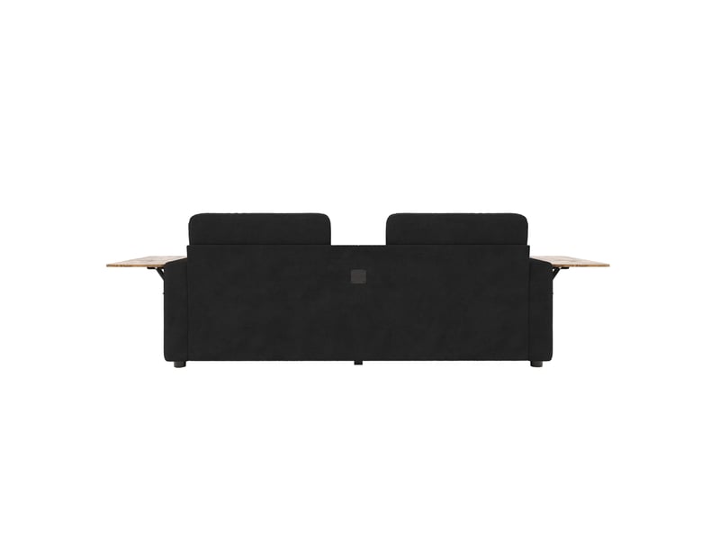 Canapé 2 places en chenille 178x71x57,5 cm – noir – 2 tiroirs, tablettes réglables et porte-gobelets - Conforama A