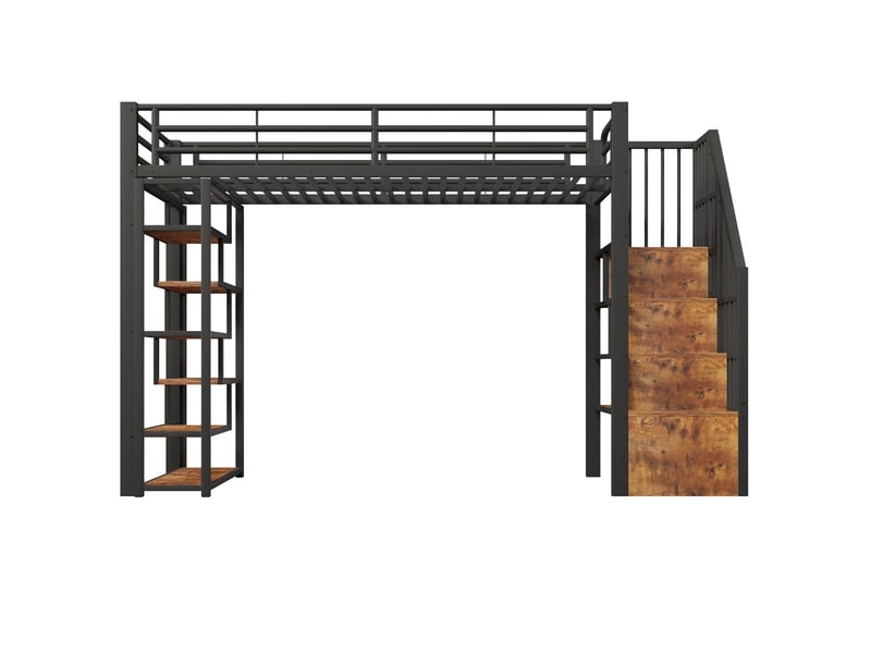  Lit mezzanine noir en structure mdf et métal, pour enfant 90x200 cm avec rangements multiples et éclairage led  - Conforama A