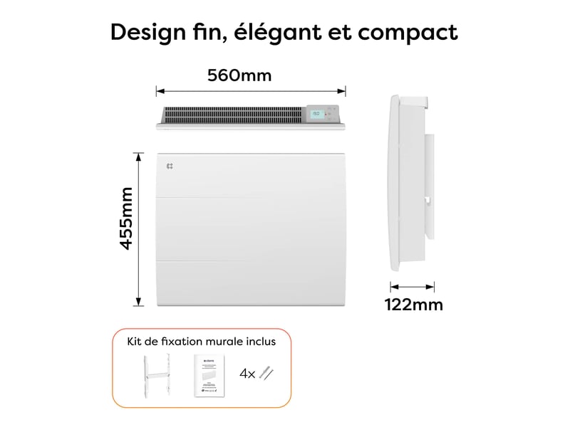 Radiateur électrique 1000w à inertie céramique programmable fil pilote pid ip24 salle de bain CBHT10E - Conforama C