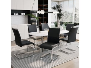 Lot de 6 chaises de salle à manger noires à dossier haut en polyuréthane et tissu en lin