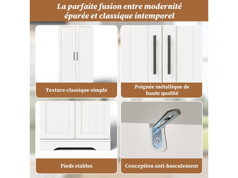 Meuble de cuisine avec éclairage led à détection muvano, blanc, 2 portes, 60 × 40 × 120 cm - Conforama R