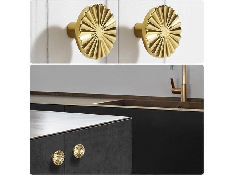 Ensemble de 4 poignées dorées à un seul trou, poignées rondes en zinc pour meubles, cuisine, tiroirs et commodes avec vis - Conforama C