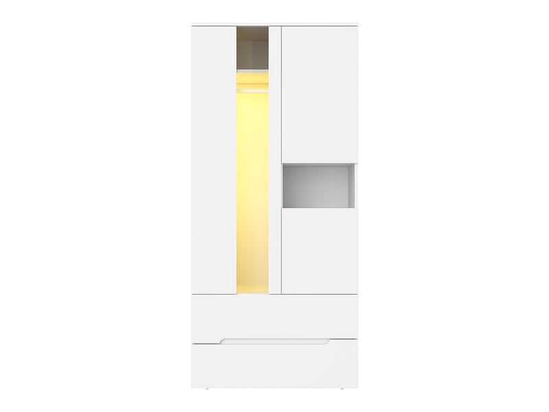  Armoire blanche 3 portes avec éclairage led 90x50x200 cm - penderie 2 tiroirs et 6 étagères  - Conforama A