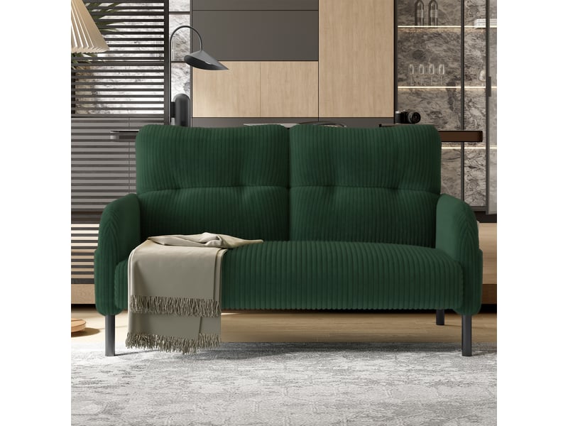  Canapé droit 2 places 120x75 cm avec poches latérales, velours côtelé vert émeraude Morn Vibe - Conforama C