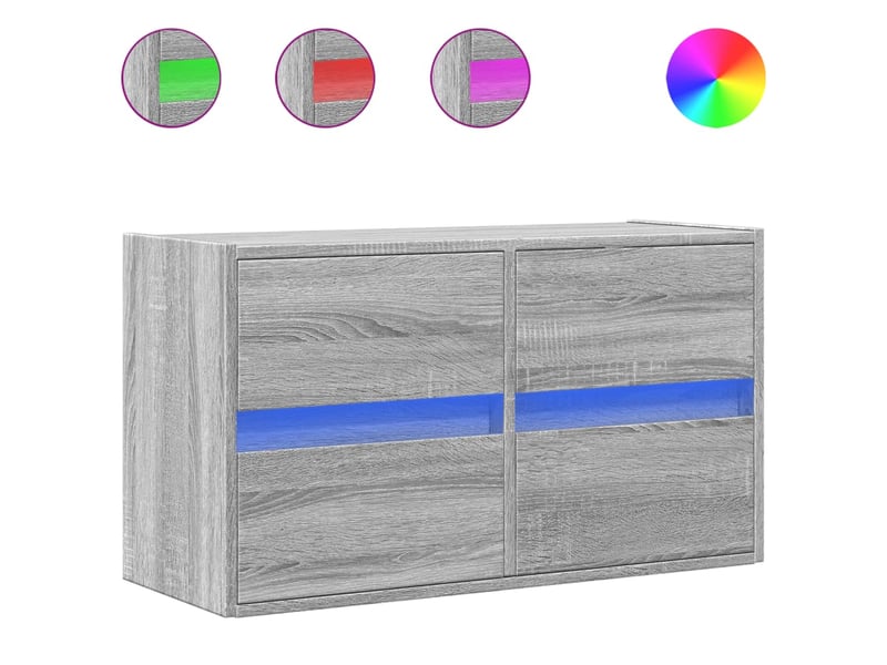  Meuble tv - banc tv - meuble de rangement mural avec lumières led sonoma gris 80x31x45 cm  - Conforama A
