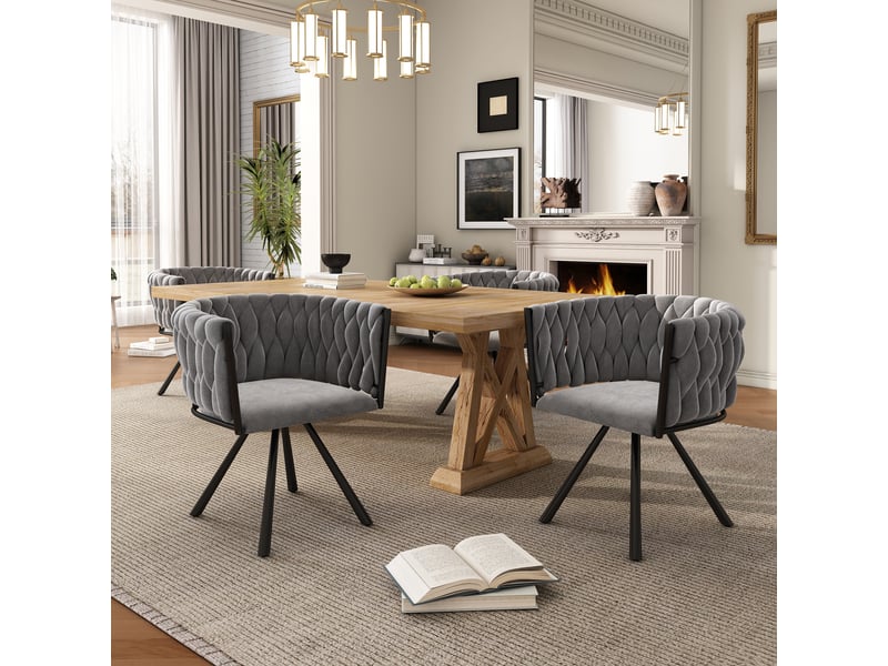  Lot de 6 chaises de salle à manger pivotantes 360°,velours et métal,gris  - Conforama D